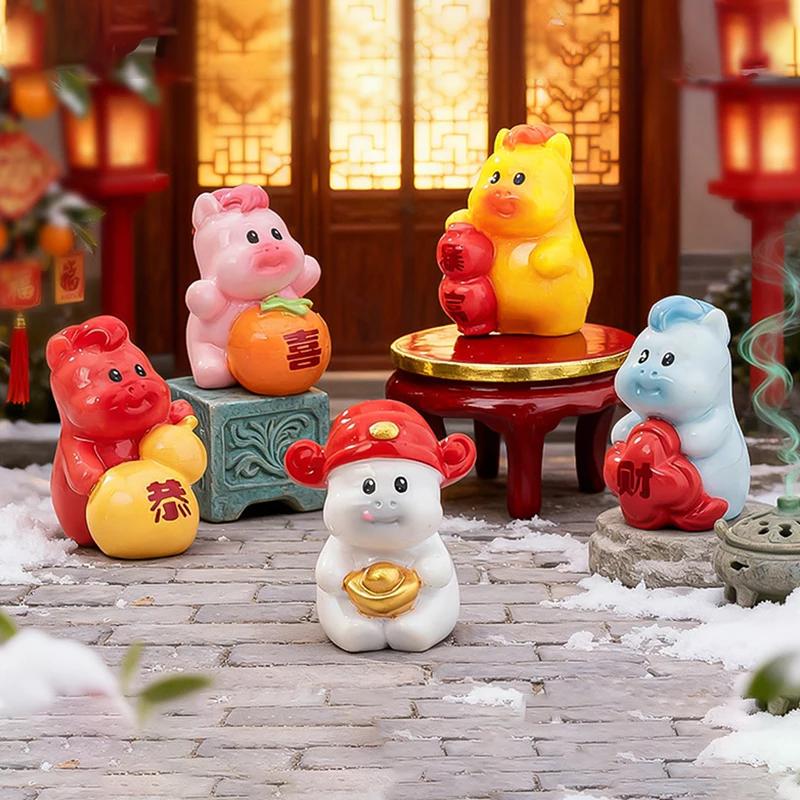 2026 New Year Figurines Miniatures Cartoon Lucky Horse Micro Landscape Car Interior Home Desk Ornaments Room Decor Gift