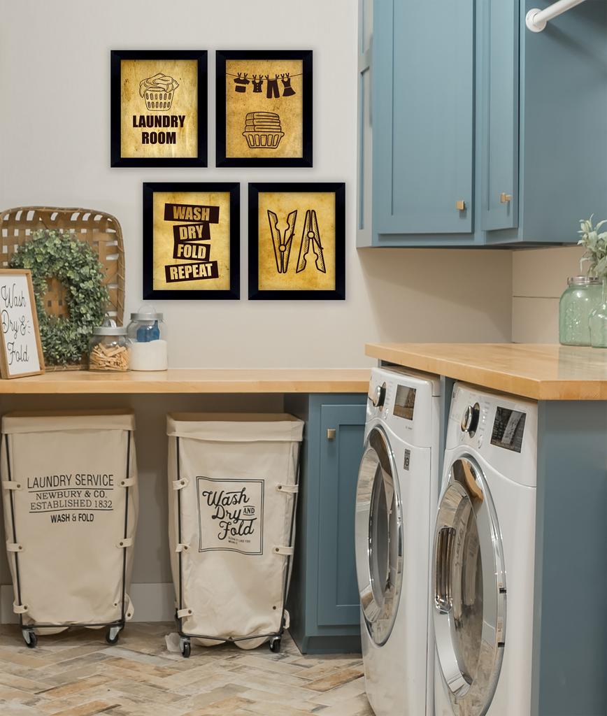 Inkdotpot 4 Piece Laundry Poster for Laundry Room Decor Wash Dry Fold Repeat , Laundry Room Posters Wall Art