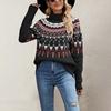 Winter New Women's Clothing Retro Striped Splicing Contrasting Sweater High Neck Loose Knitted Sweater