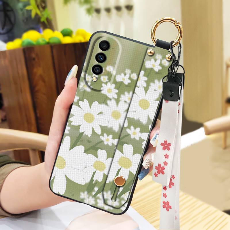 Waterproof Silicone Phone Case For Wiko T50 Ring Phone Holder Dirt-resistant Flower Lanyard Wrist Strap Wristband