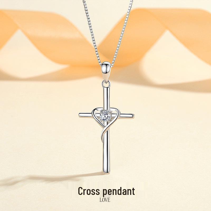 

S925 Sterling Silver Cross Pendant Clavicle Chain: European & American Retro Jewelry Sterling Silver 925