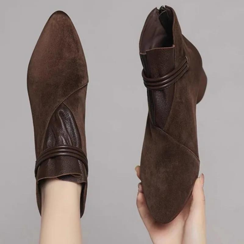 Fashion 2025 High Quality Ladies Shoes Ankle Women's Boots Classics Modern Boots Women Pointed Toe Med Heel Back Zip Shoes Women Zapatos