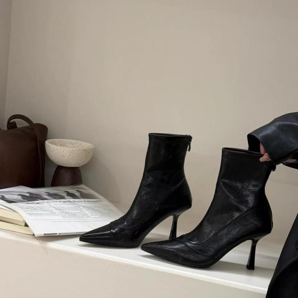 Short boots new fashion stiletto autumn versatile pointed short boots femininity simple rear zipper