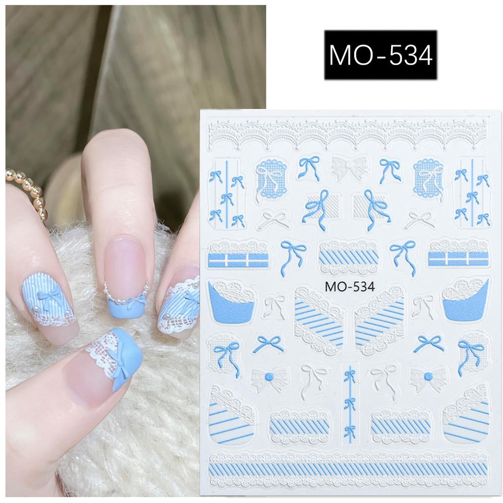 1Sheet Bowknot Lace Ribbon Nail Art Stickers Korean Sweet Style 3D Relief Art Decoration Self Adhesive Nails Decals