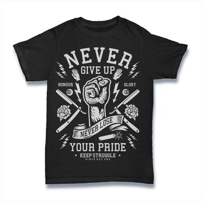 Geef nooit op T-shirt. 100% katoenen premium T-shirt NIEUW