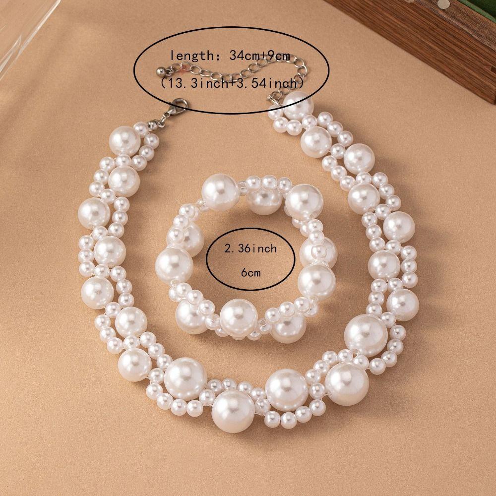 Light Luxury Pearl Necklace Bracelet Set Hand Bangle Women Jewelry Set  Wedding