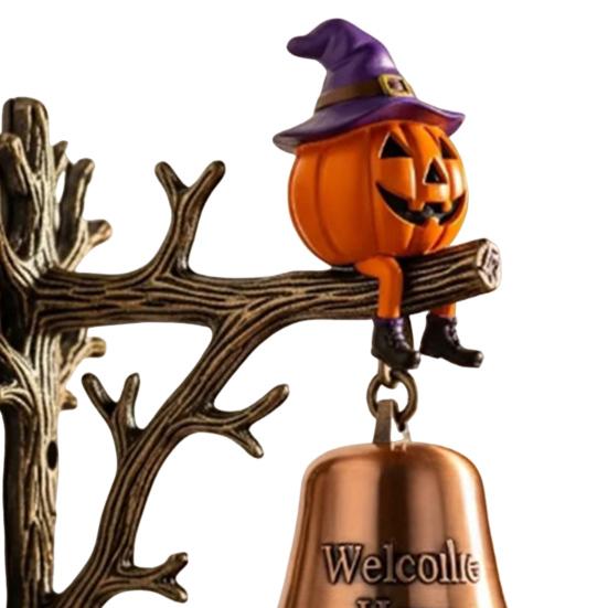 Halloween Witchy Pumpkin Welcome Bell Spooky Cartoon Witch Hat Pumpkin Metal Door Bell Home Office Entrance Wall Decorative Bell