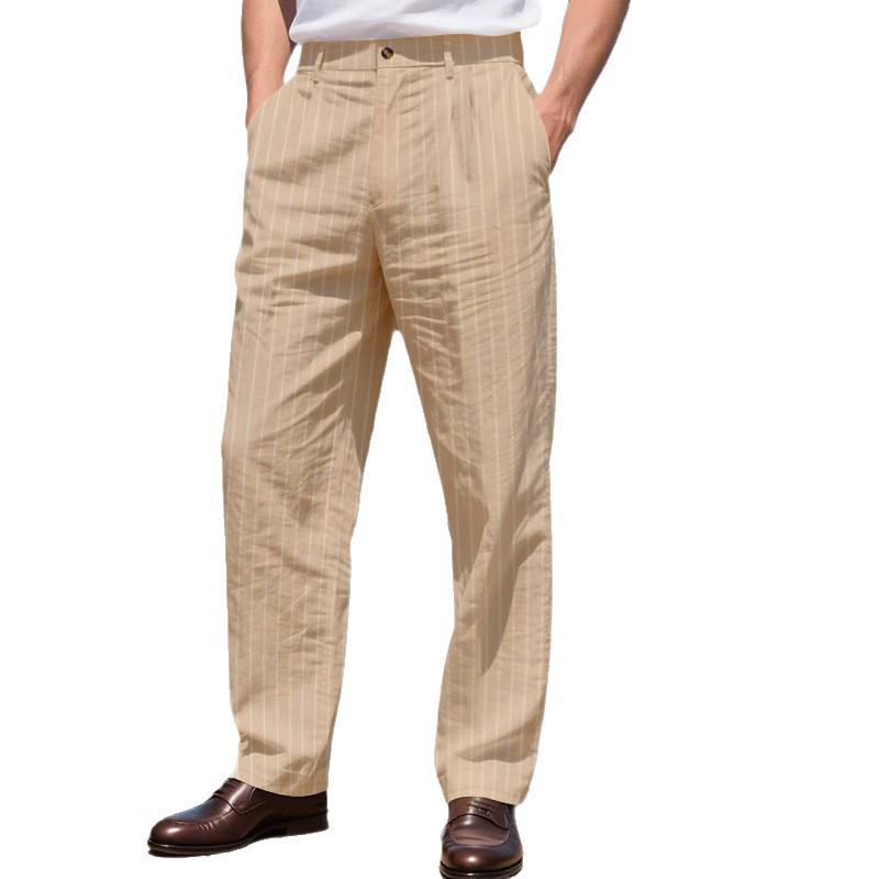 Men's Striped Linen Trousers - Casual Loose Fit for Spring/Autumn