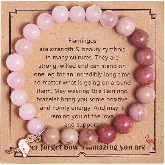 COLORFUL BLING Healing Crystal Beaded Stretch Bracelet Never Forget How Flamazing You Are Flamingo Bracelet Gifts Natural Stone Inspirational