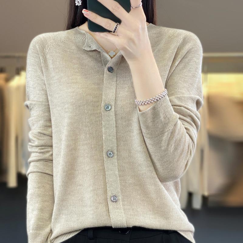 Women's New Wool Knitted Cardigan for Summer Round Neck Osmanthus Needle Exterior Sun Protection Loose Simple Versatile Top