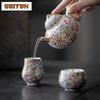 Chinese Enamel Colored Thousand Flowers Teacup Pure Silver Gilded Master Cup Juxiang Aroma Cup Ceramic Chazhan Tea Kung Fu Set