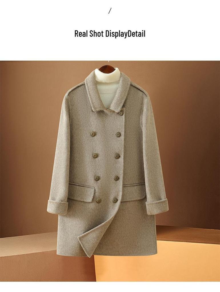 Elegant Double-Breasted Mid-Length Women's Wool Coat in Solid Color - Autumn/Winter Small Fragrance Style