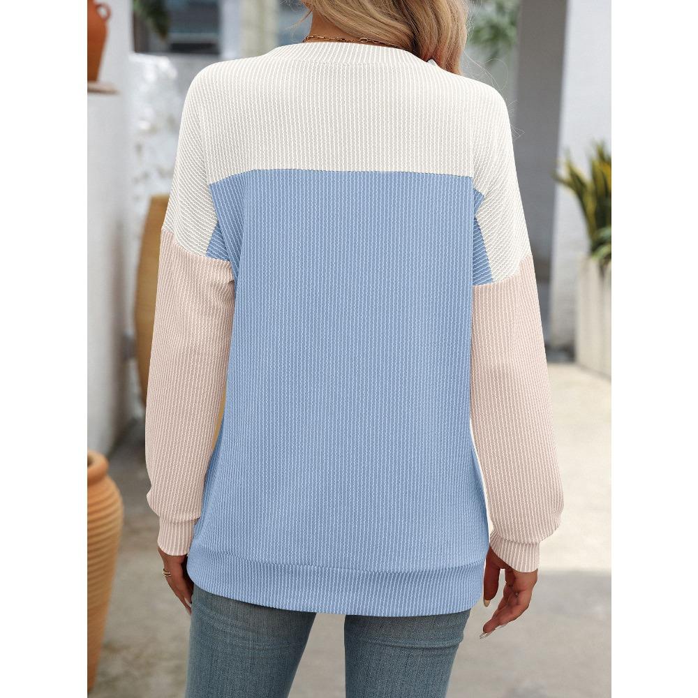 Spring and Autumn Round Neck Color blocked Long Sleeve Loose Women's T-shirts