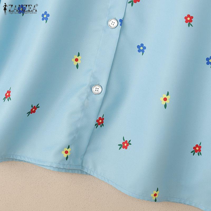 ZANZEA Women Casual Turn Down Collar Loose Floral Print Short Sleeve Blouse