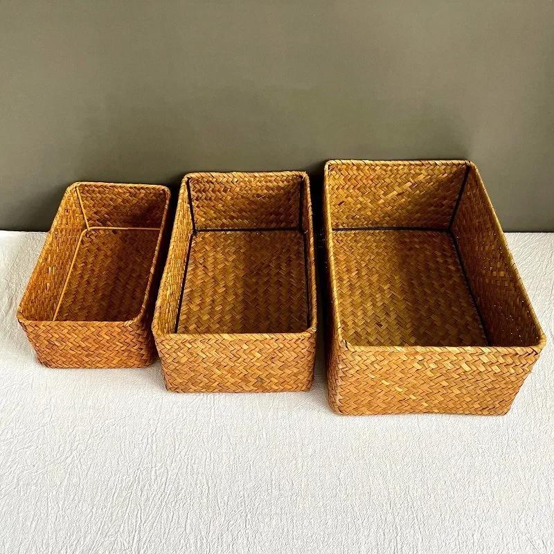 Storage Baskets Straw Pot Rattan  Fruit Storage Box Cosmetic Storage Container Basket Desk Organizer Picnic Basket