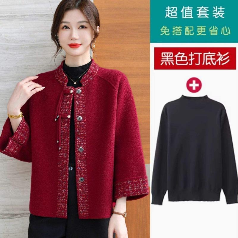 Mom woolen jacket short, new middle-aged and old women's winter double-sided woolen top