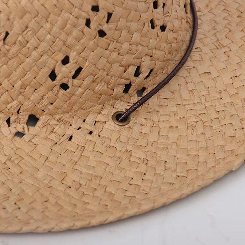 Children's Spring and Summer New Papyrus Hollow Woven Belt Strap Dome Big Brim Straw Hat Outdoor Beach Sunshade Straw Hat