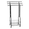 Standing Towel Rack Iron 42.5 Inch 3 Tier Blanket Holder Drying Display Rack with Storage Basket 4 Wheels for Bathroom