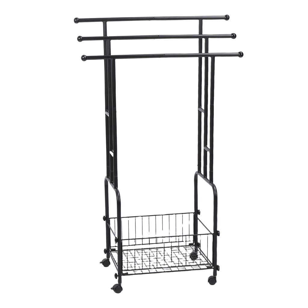 Stehender Handtuchständer Eisen 42,5 Zoll 3 Ebenen Deckenhalter Trocknungs-Ausstellungsständer mit Aufbewahrungskorb 4 Räder für Badezimmer