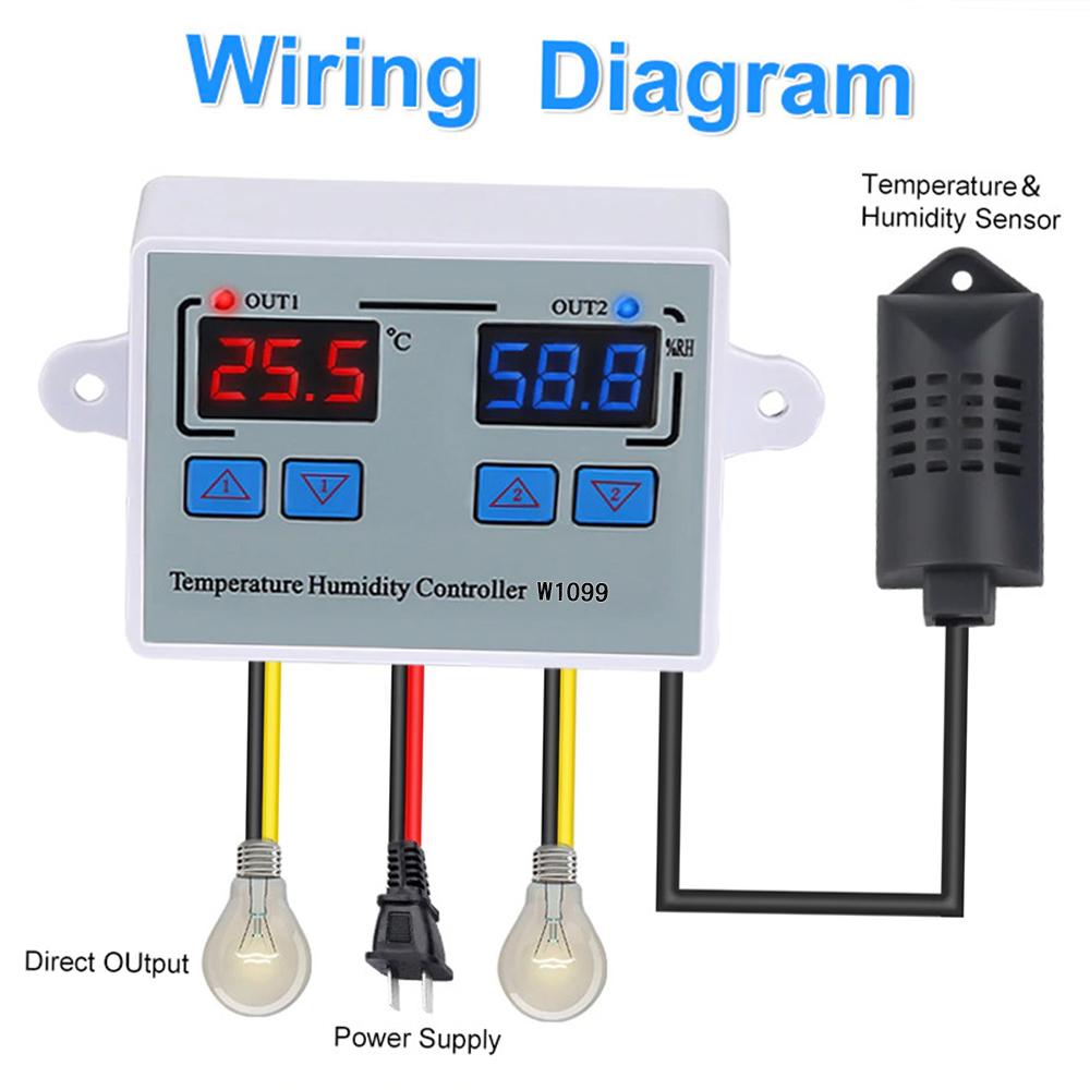 Dual Digital Temperature Humidity Controller Home Fridge Thermostat Humidistat Thermometer Hygrometer W1099 AC110-220V