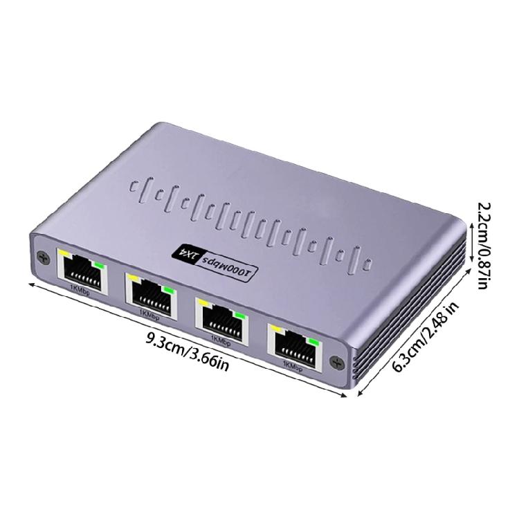 Multiple Device Ethernet Splitter 4 Port Gigabit Speed Networking Hub Aluminum Housing for Home Office Connection