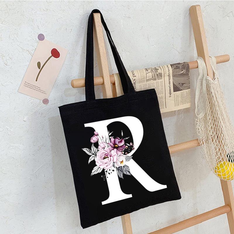 Alphabet24 Letter Print Student Portable Canvas Bag Tote Bag Large Capacity Messenger Bag