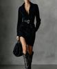 2026 Autumn Suede Fashion Long Sleeve Lapel Single Breasted Short Skirt Shirt Dress with Belt