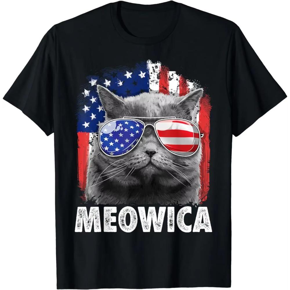 Cat 4th of July Shirts Meowica Merica Men USA American Flag T-Shirt