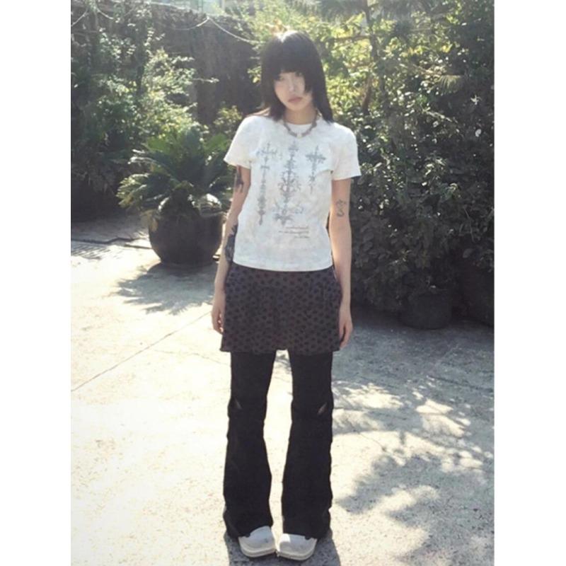 

Панк Винтаж Уличная одежда Футболки Женские Американские Ретро Гранж Готические Харадзюку Y2k Графический Принт Футболки с Коротким Рукавом Топы S