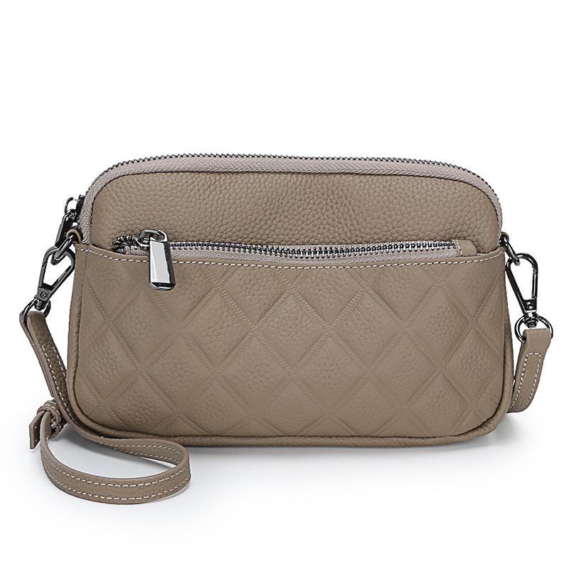 Fashion Diamond Shell Hand Bag Shoulder Crossbody First Layer Cowhide Soft Leather Wrist Women'S Bag Tide