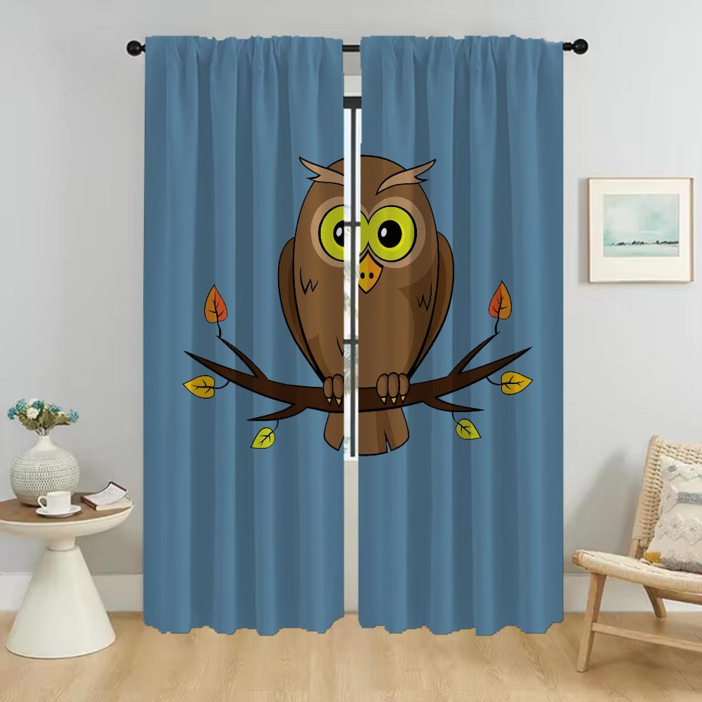 Window Curtain Room Panel Cartoon Owl Curtains Bedroom Shades Home Interior Partition Halloween Decoration For Master Made Of Polyester