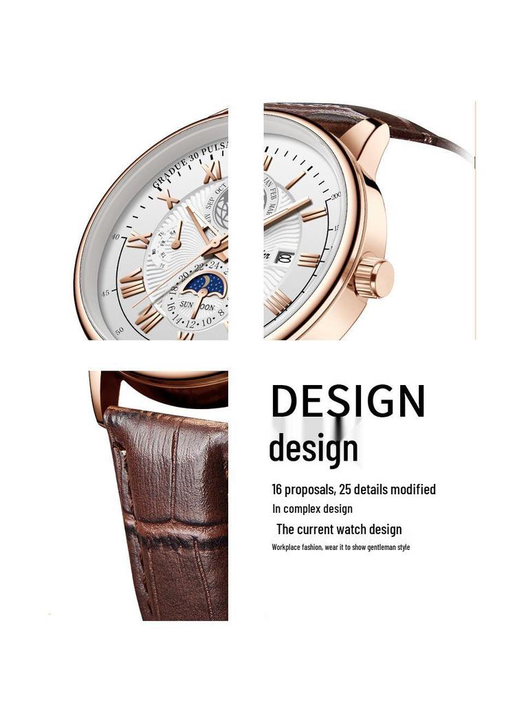 Men's Genuine Leather Waterproof Swiss Quartz Watch