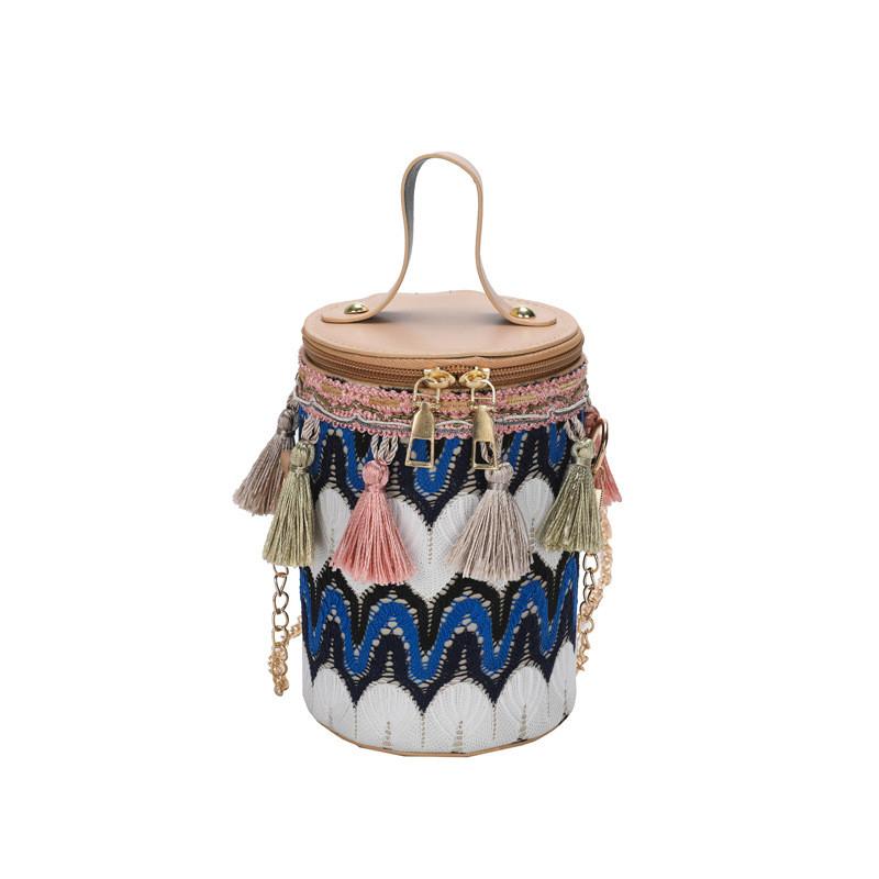 Tassels Style Ethnic Chain Strap Tote Cylinder Crossbody Bag For Women Use Daily