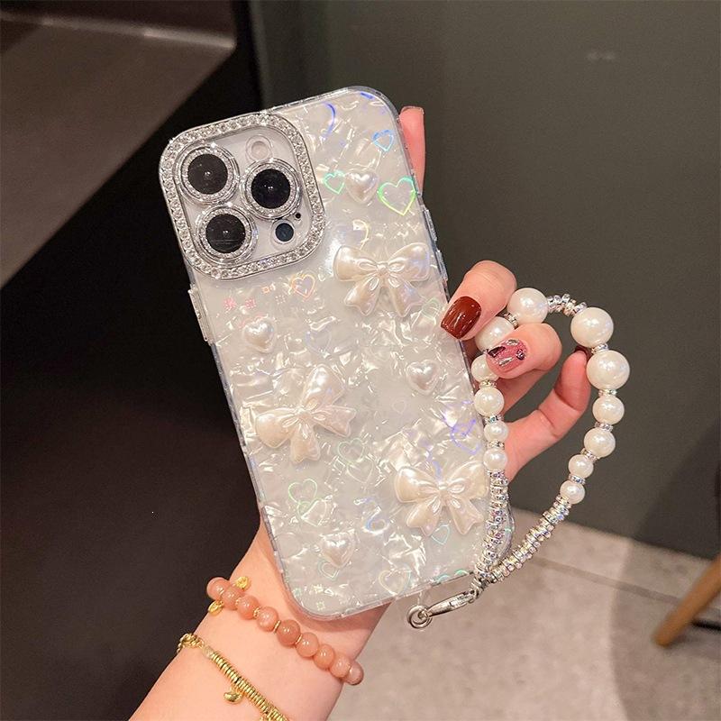 Applicable Iphone17Promax Bow Love Mobile Phone Case Original Rhinestone Light Luxury All-Inclusive Anti-Drop Protective Case
