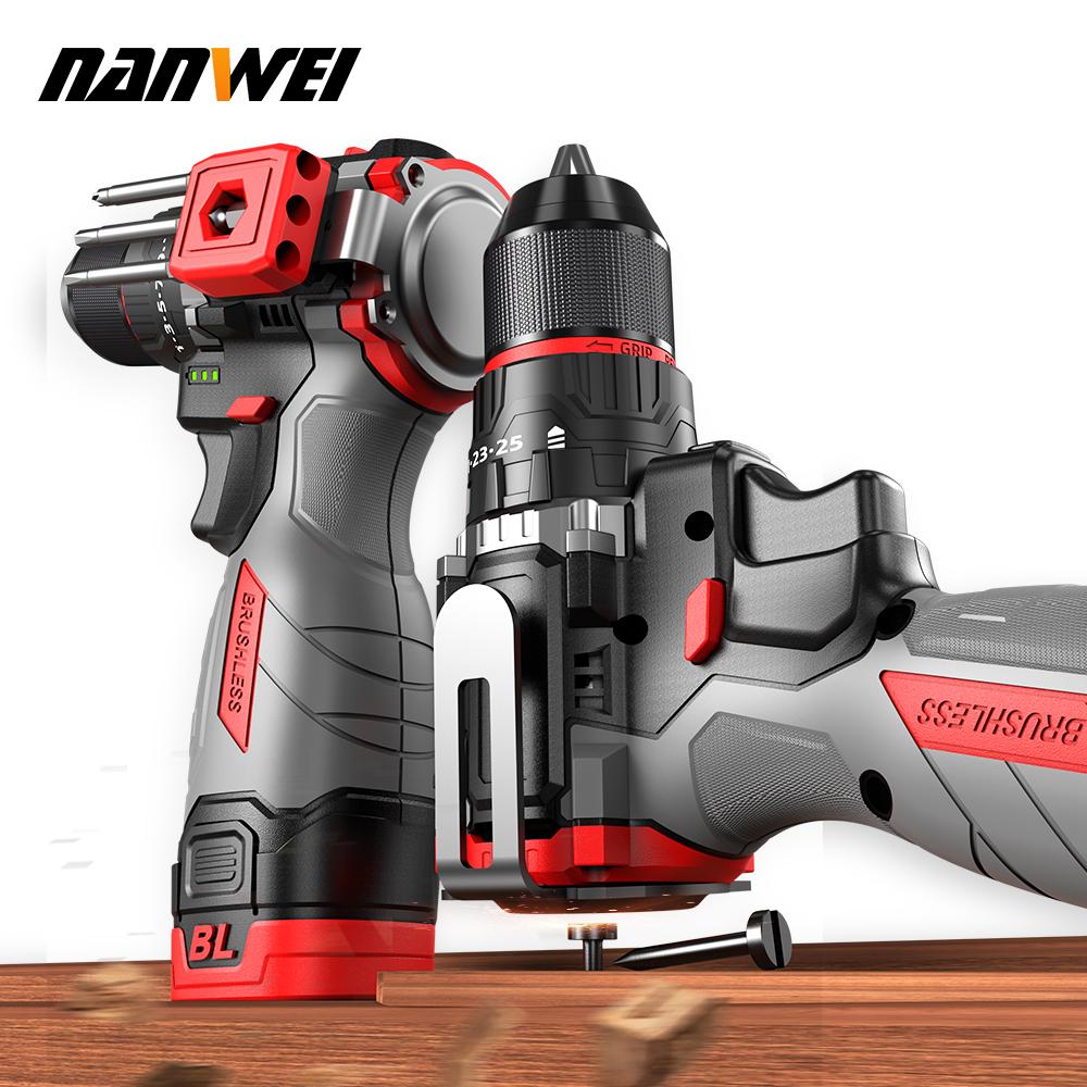 NANWEI 16.8V Brushless Multi-functional Cordless Impact Drill 45NM DIY Household Electric Screwdriver Impact Drill Power Tools Lithium Battery