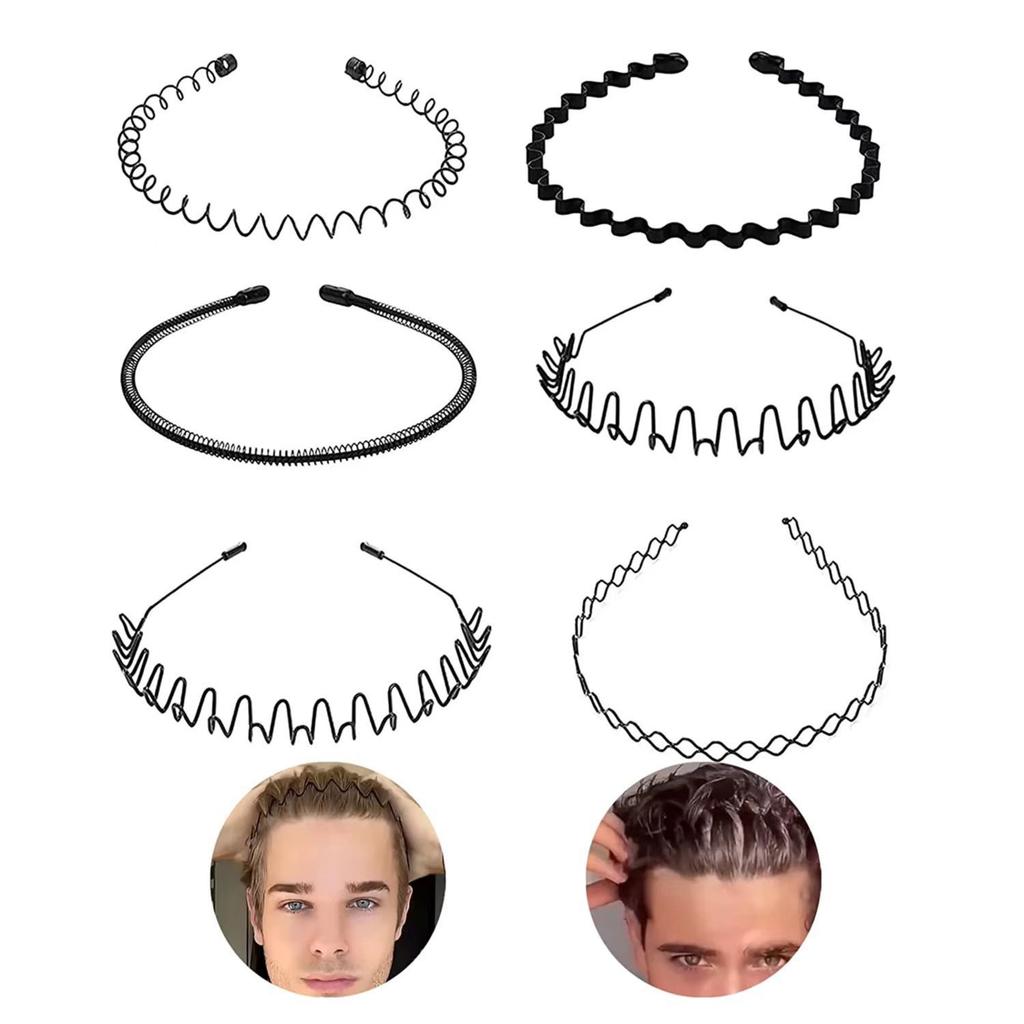 6pcs Metal Headband For Men Women Fashion Hair Bands Outdoors Sports Non Slip Smooth Elastic Teeth Comb Unisex Hair Accessories