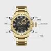 Mens Multifunctional Double-Display Watches Date Stainless Steel Watchband LED Luminous Mode Waterproof Wrist Watch