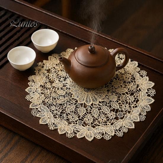Lace Doilies for Table Decor Round Floral Doily, Embroidered Coaster Place Mat, Heat Insulating Decorative Mats Tea Cups Retro Teapot Vase Dining