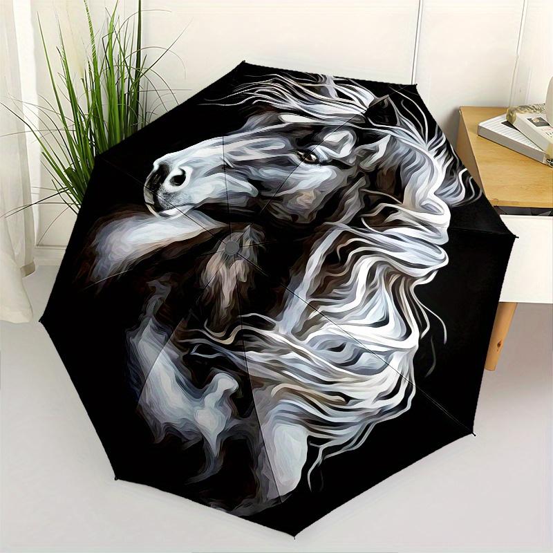 

Horse Portrait Theme 8 Bone Hand Automatic Folding Umbrella, Compact and Portable Design, A Perfect Gift for Birthday, Christmas or Business