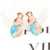 Pinkdudu Mermaid Enamel Earrings  Whimsical Shell & Red Crystal Drops Hand-Painted Fairy Tale Jewelry PD1475