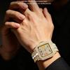 Mens Iced Out Watch Square Full Diamond Quartz Wrist Watch with Luminous Hands Date Waterproof Hip Hop Style