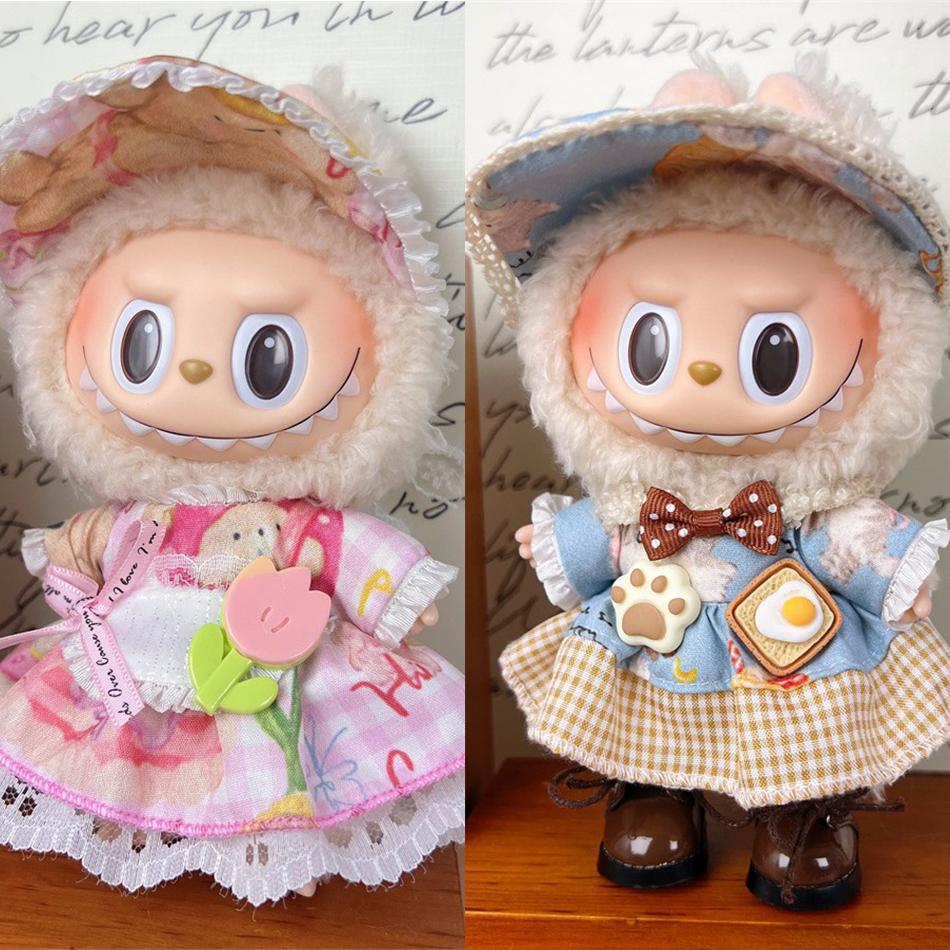 (Nur Kleidung) Labubu Bekleidungszubehör Hut V1 V2 V3 Plüschpuppen-Zubehör Labubu Bekleidung Ersatzset Süßes Zubehör