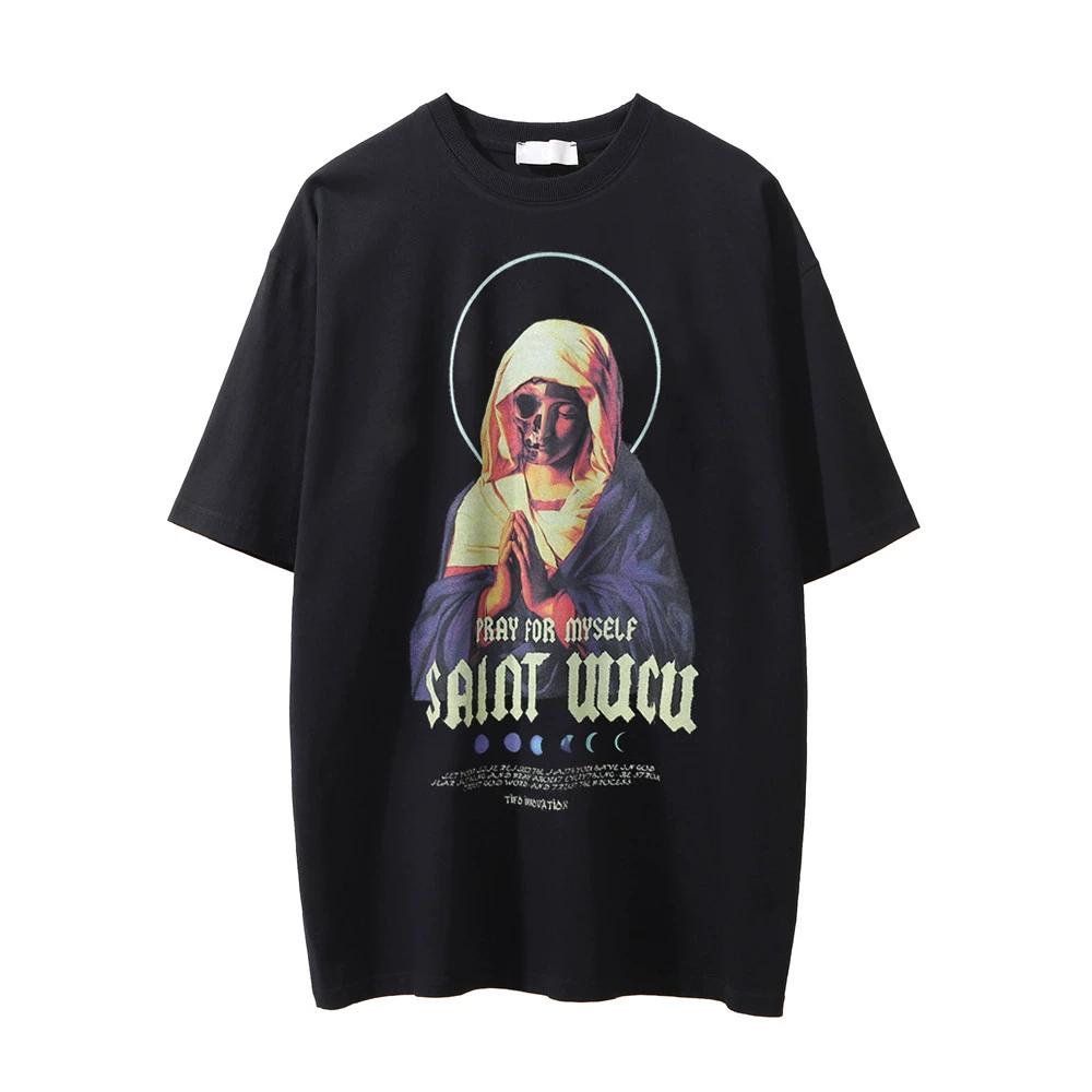 

Мужская футболка с короткими рукавами и принтом в виде черепа и демона, европейская и американская модная брендовая футболка с круглым вырезом и рукавами 5/4, летняя свободная посадка XL