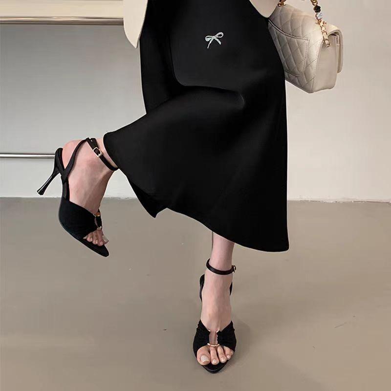Sexy fish mouth one-word buckle with sandals for women's summer wear 2025 new fashionable versatile thin heel pointed high heels for women