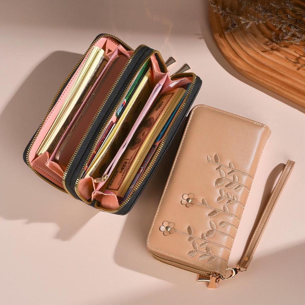 2026 Women's Embroidered Flower Wallet: Long, Large Capacity, Multi-Card Slot, Phone Holder