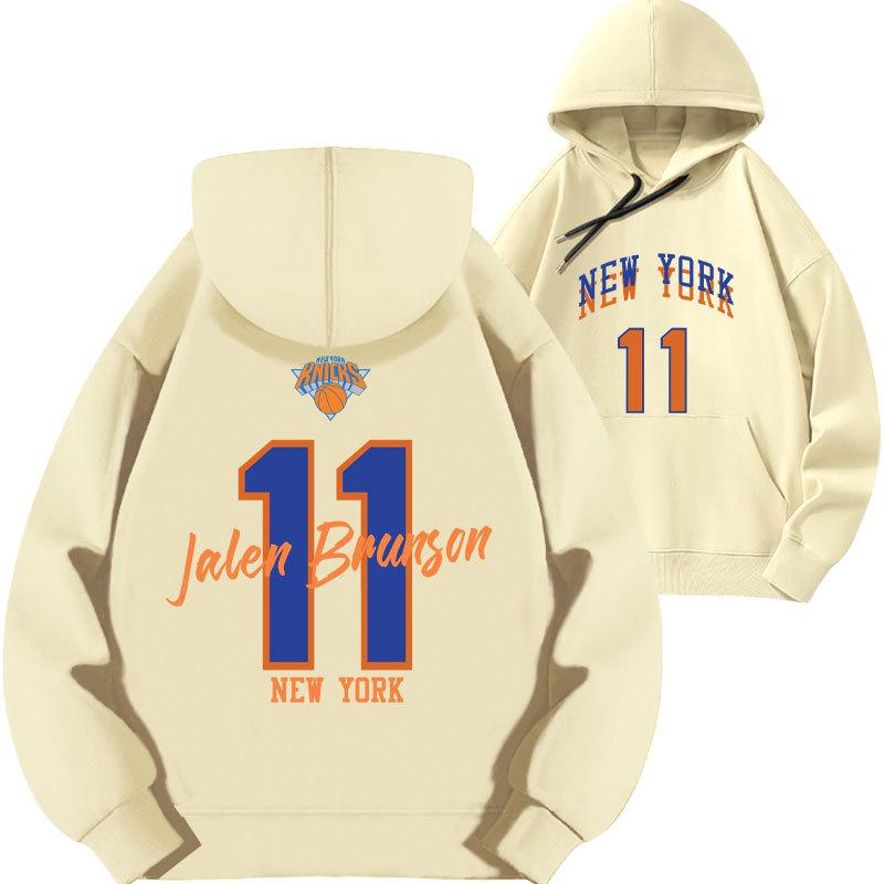 2025 Jalen Brunson Knicks Basketball Hoodie with Plus Velvet for Autumn