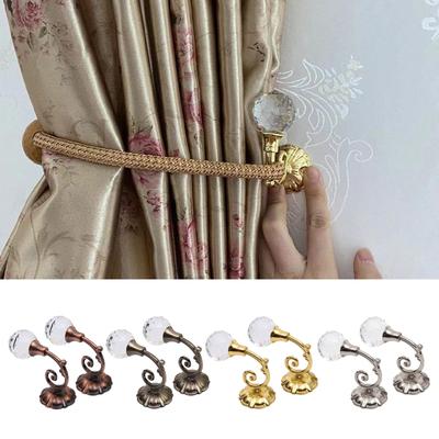 2Piece Metal Crystal Curtain Holdback Wall Tie Backs Hooks Buckle Handle Hook Holder Curtain Clip Room Home Decoration