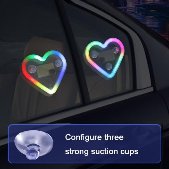 Solar Heart LED Car Light Wireless Decorative Lamp for Triangle & Rear Window Suction Cup Mount Romantic Atmosphere Night Light Auto Accessory