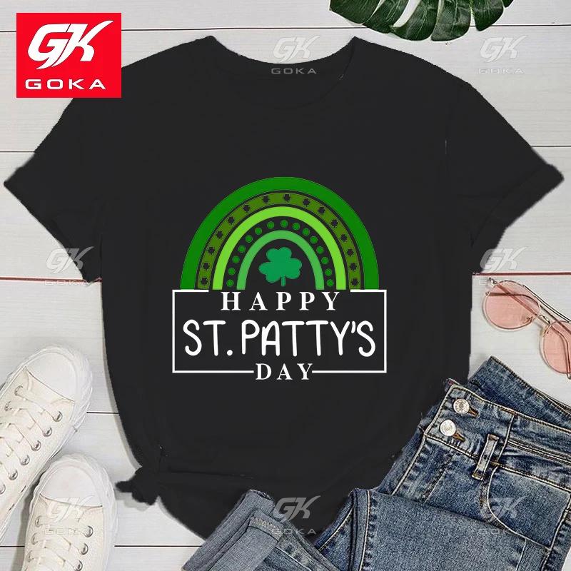 

Premium Cotton T Shirt Fashion Funny Happy St PatrickS Day Clover Rainbow Printed T Shirts Women Casual Short Sleeved Tees 3XL