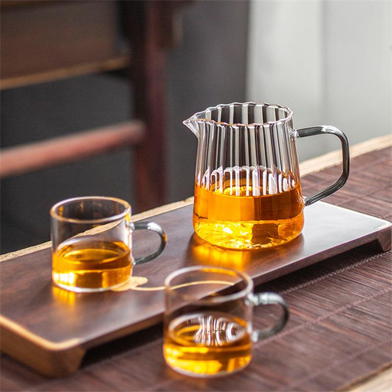 410ml 575ml Stripe Heat Resistant Glass Fair Cup Tea Pitcher Kungfu Tea Set Accessories Chahai Milk Glass Pitcher Coffee Pot